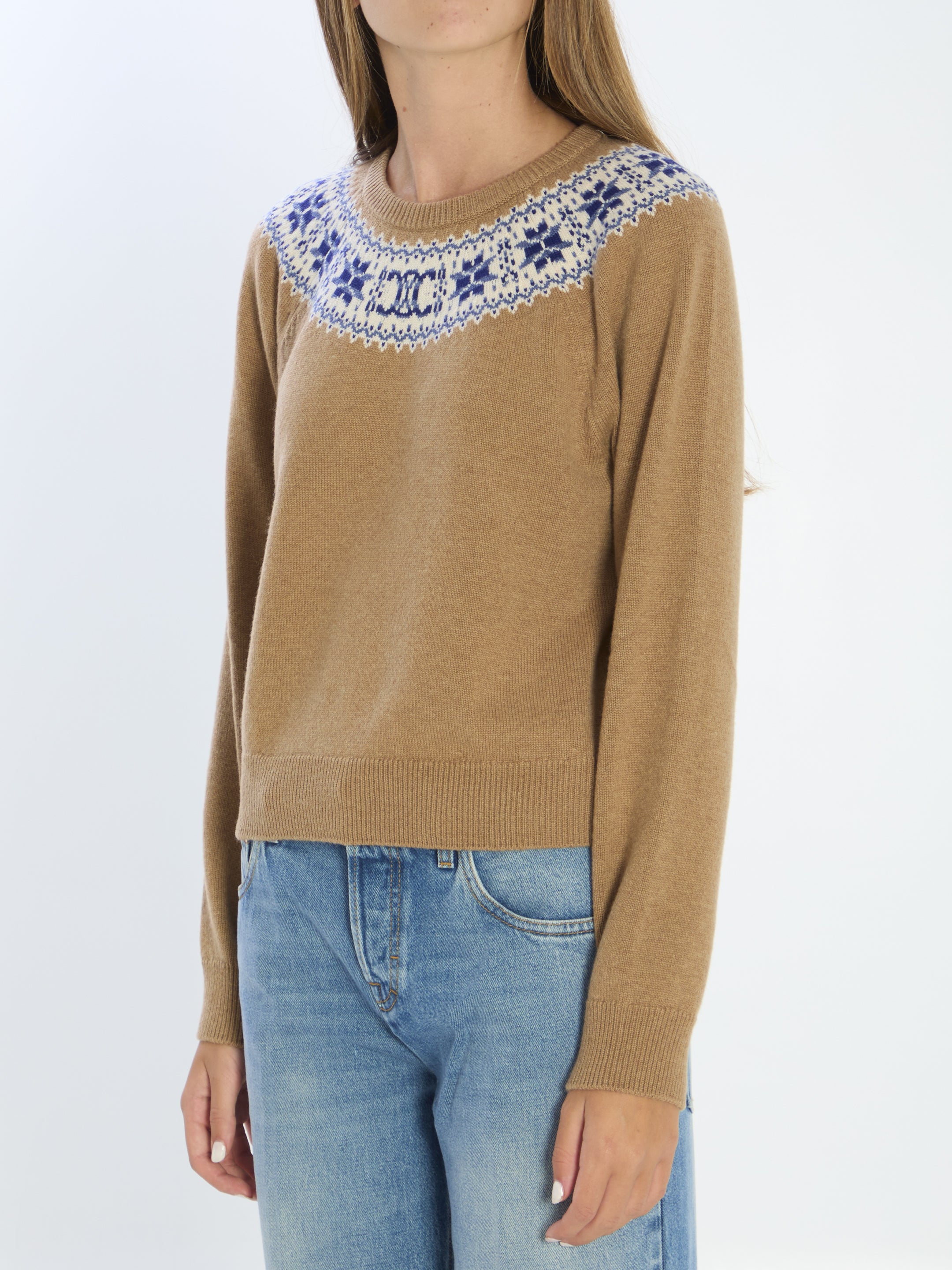 CELINE Cropped Fair Isle Knitwear Sweater - Size S
