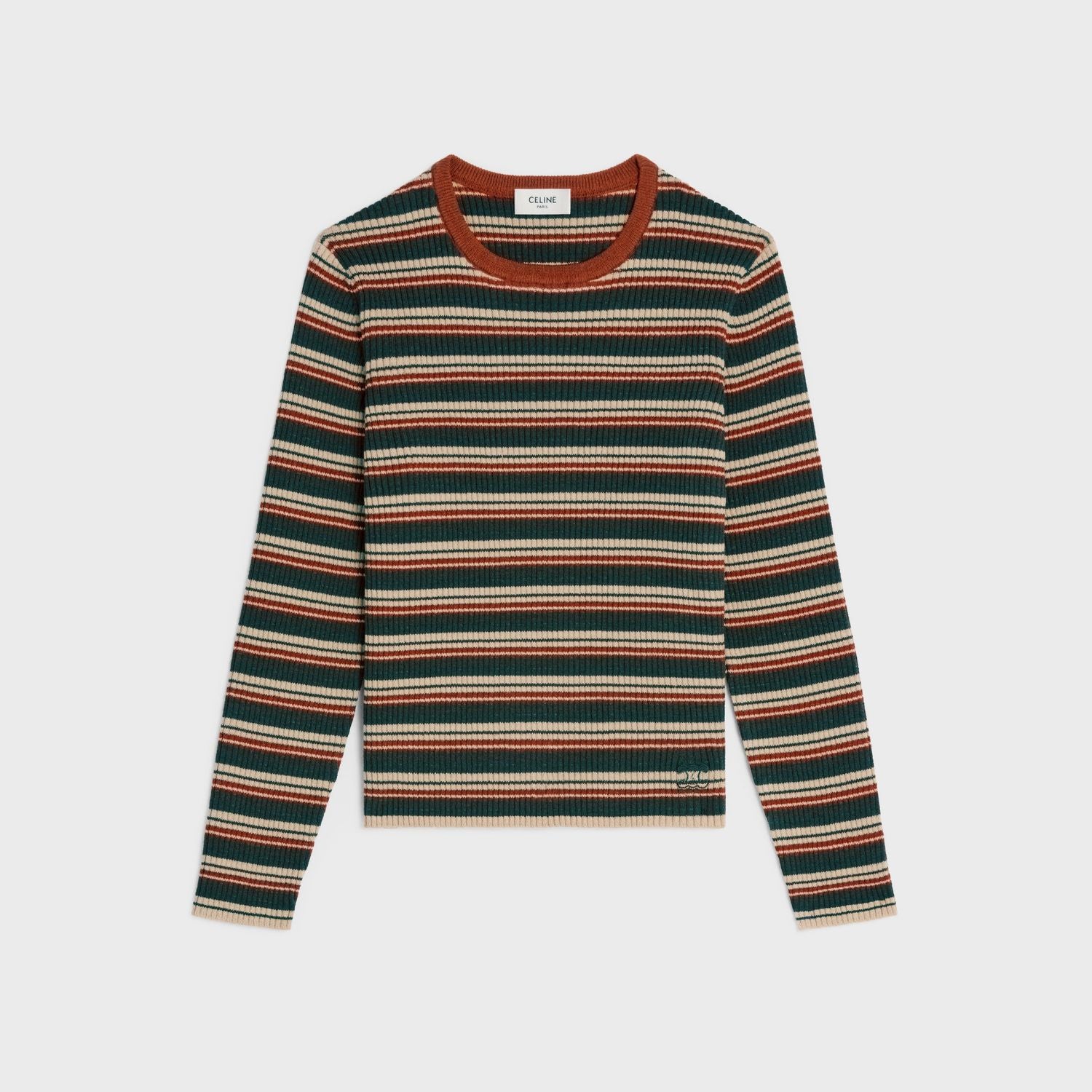 CELINE Striped Ribbed Wool Crew Neck Sweater for Women