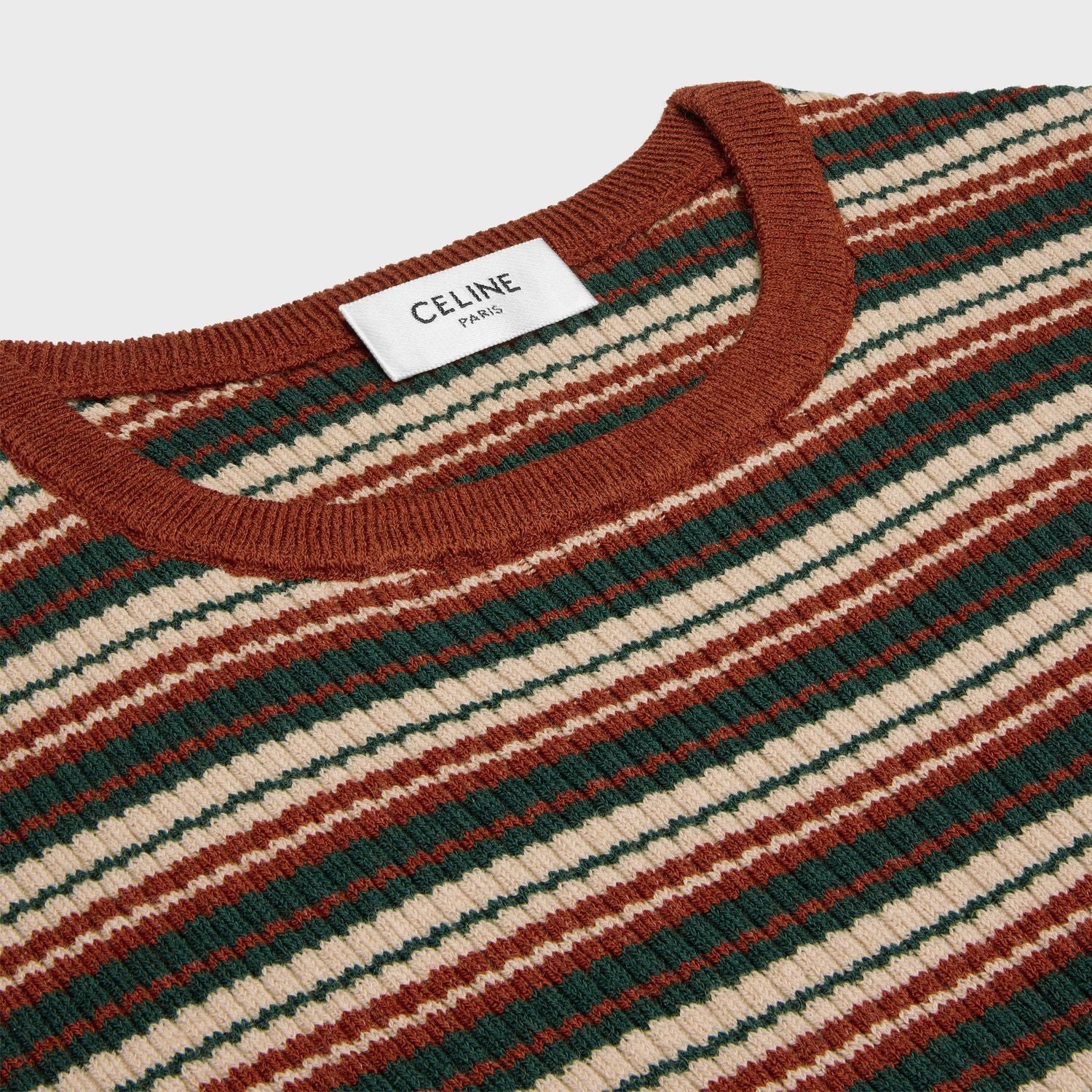 CELINE Striped Ribbed Wool Crew Neck Sweater for Women