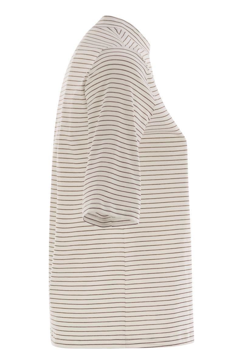 PESERICO Striped Cotton T-Shirt with 3/4 Sleeves