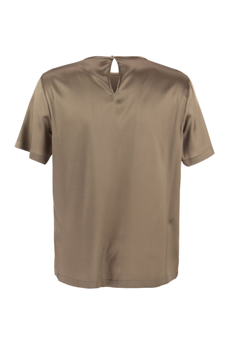 PESERICO Elegant Silk Satin T-Shirt with Patch Pocket - Regular Fit