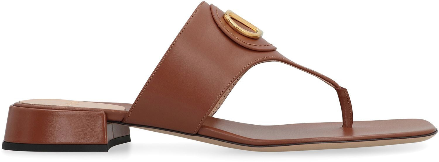 VALENTINO VLOGO Signature Leather Slide Sandals - Square Toeline