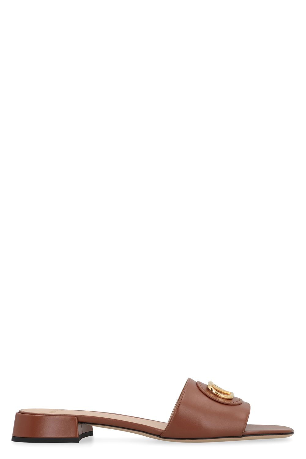 VALENTINO Signature Leather Slide Sandals - Square Toeline