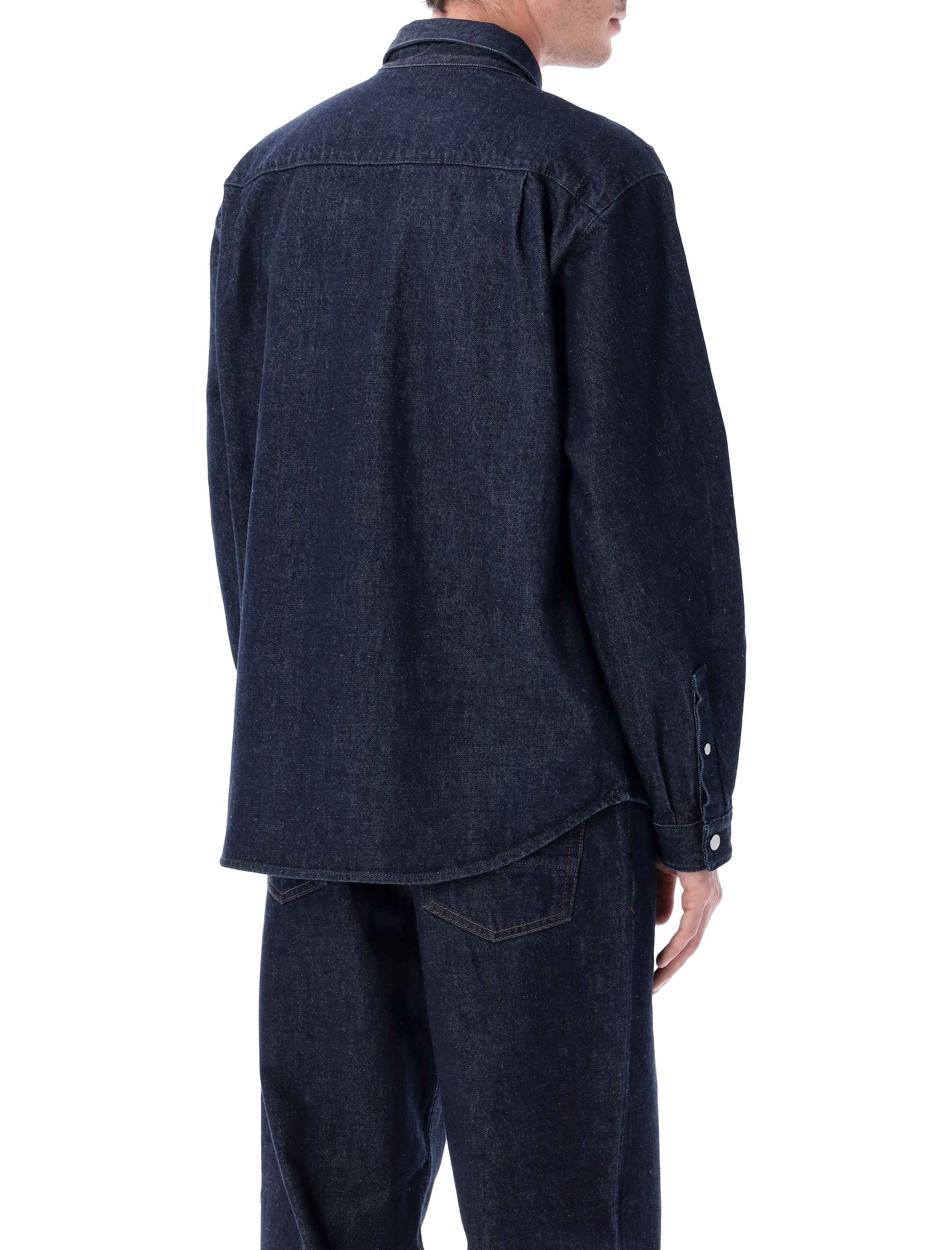 STONE ISLAND Men's Denim-Rinsed Overshirt with Bellows Pockets - Size L