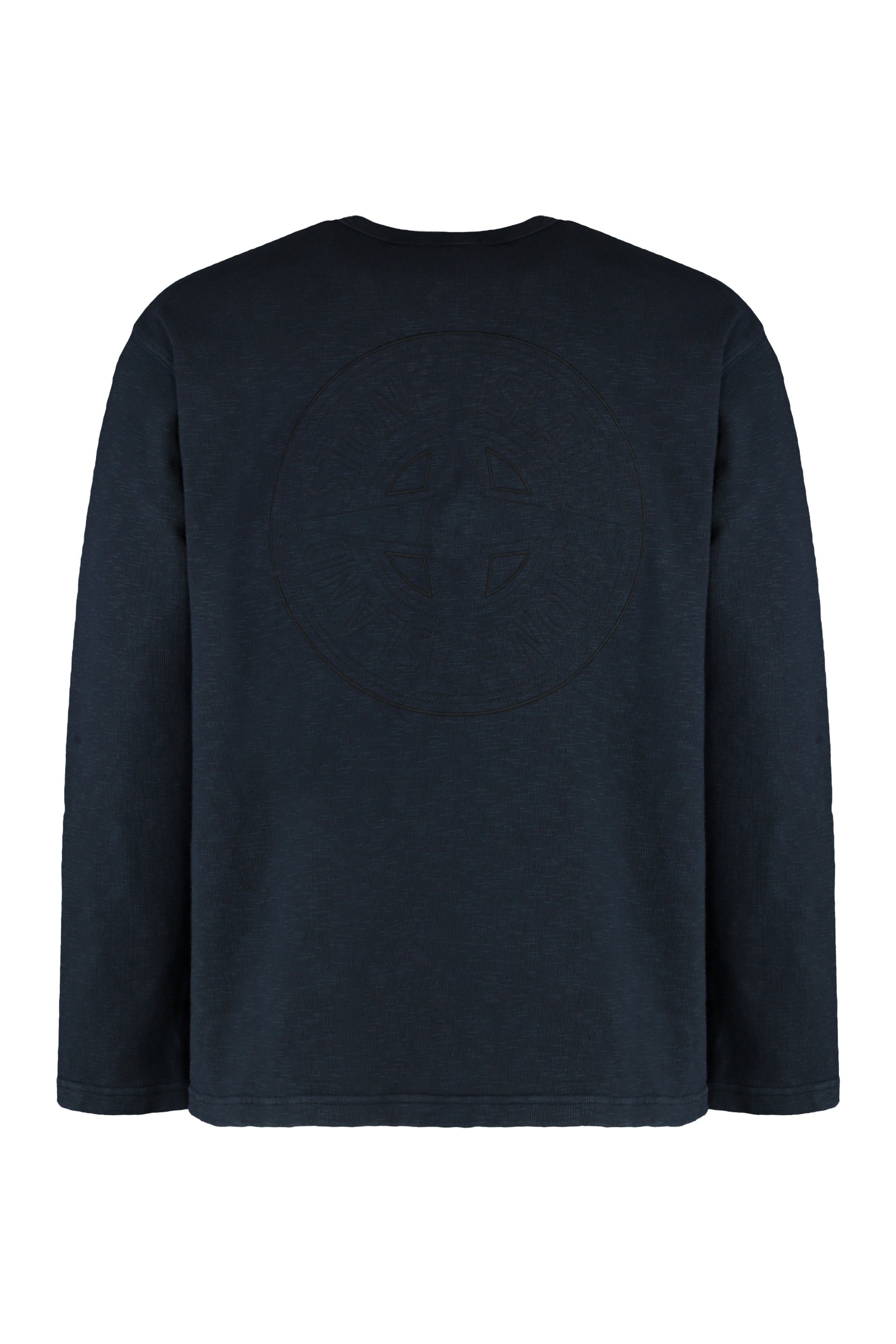 Stone Island Long Sleeve Cotton T-Shirt with Embroidered Logo - FW25