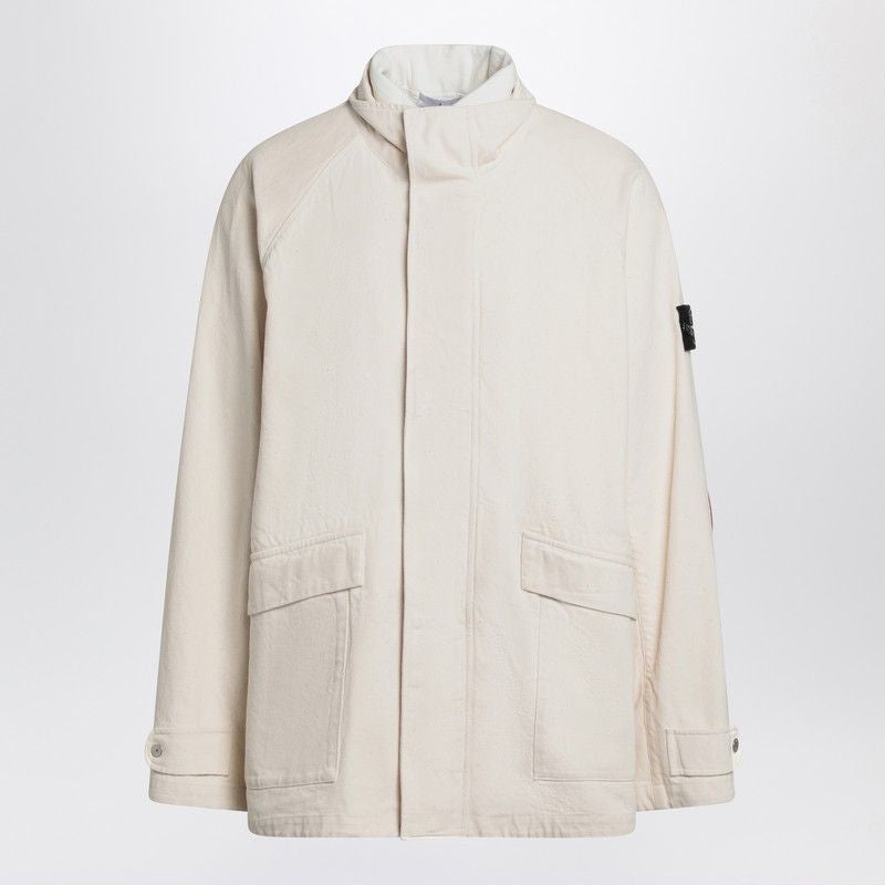 STONE ISLAND Men's Parka Jacket in Ivory Cotton