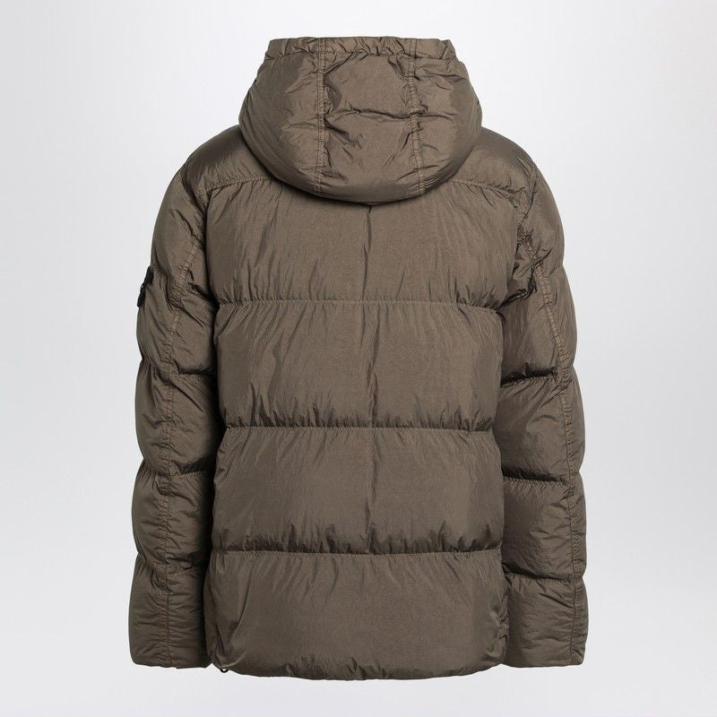 STONE ISLAND Hooded Down Jacket with Crinkle Fabric - Size L