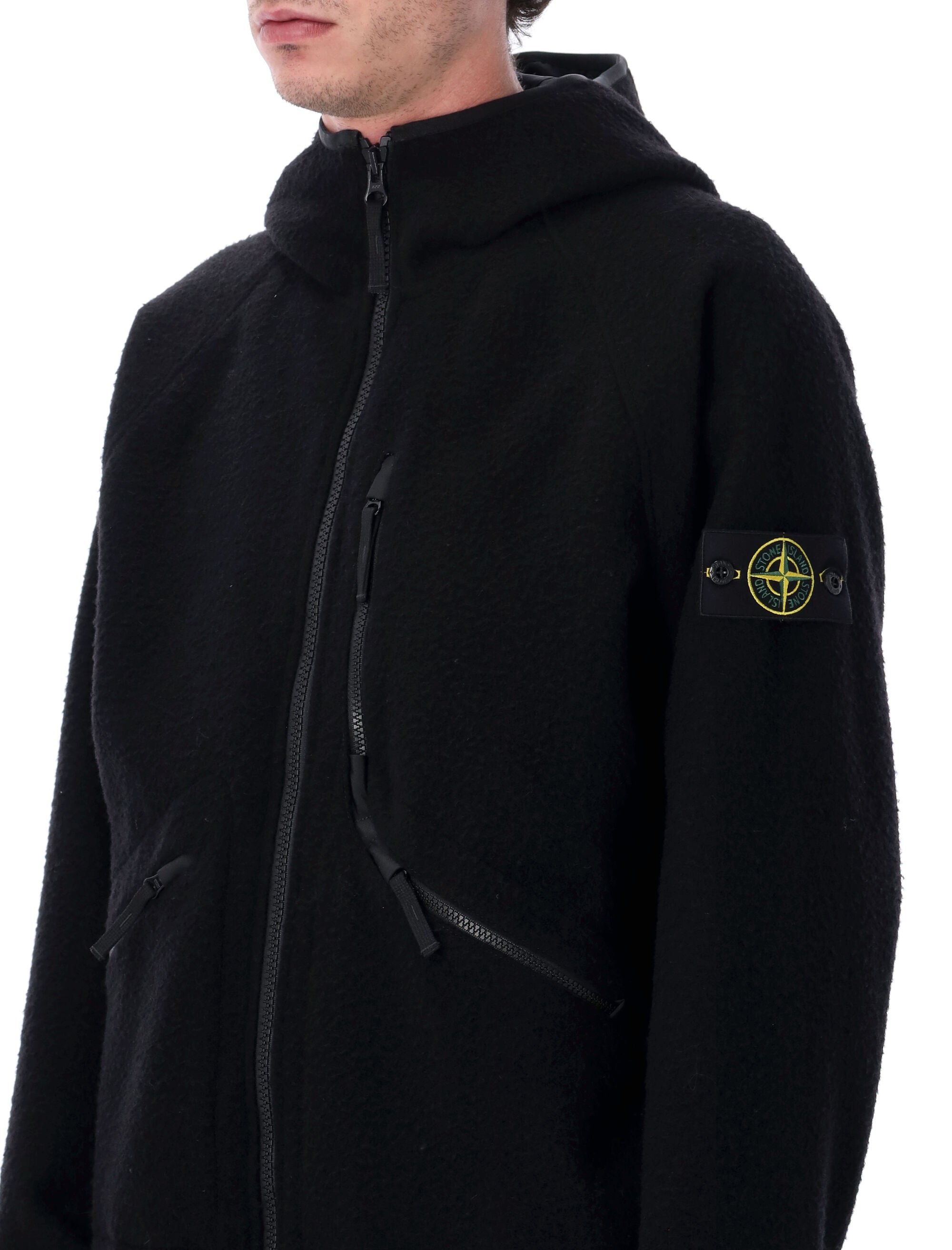 STONE ISLAND Hooded Jacket in Textured Wool-Nylon Blend - Size L