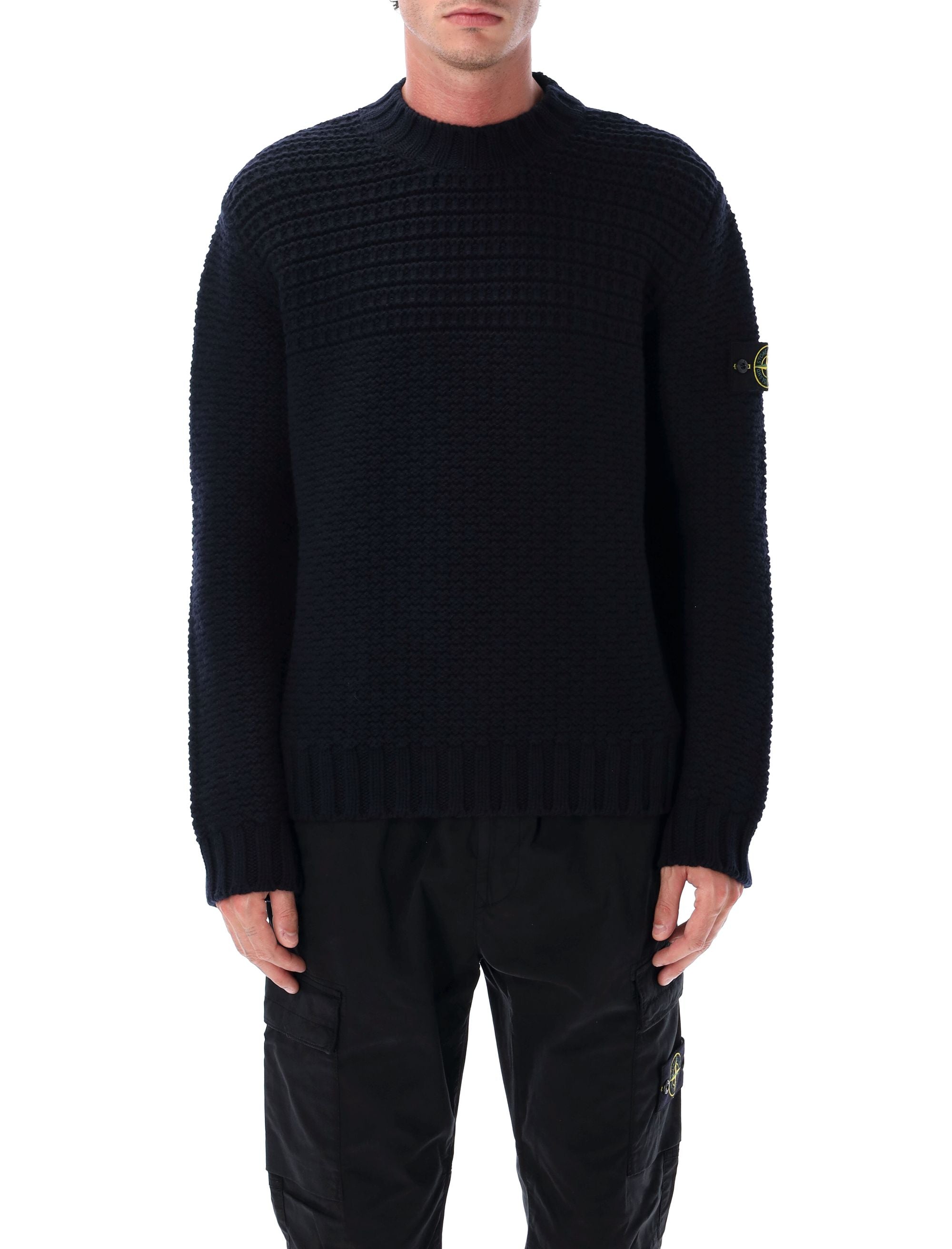 STONE ISLAND Men's Wool Mock Neck Jumper with Ribbed Trims - Size L