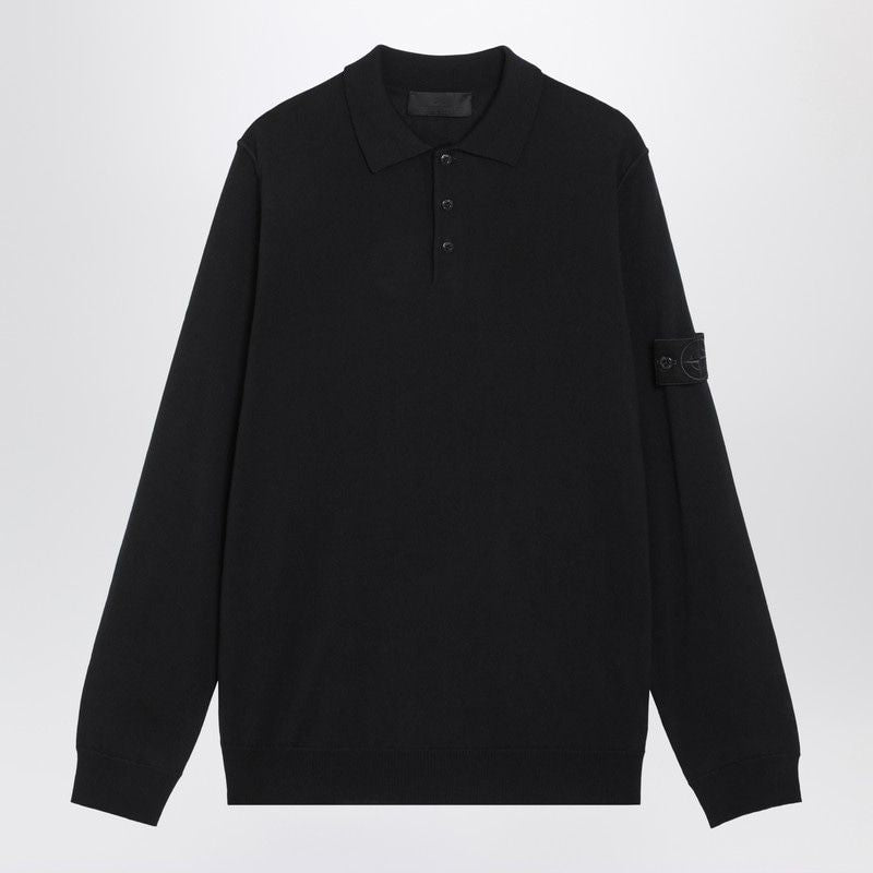 STONE ISLAND Men's Virgin Wool Polo Sweater with Tonal Ghost Badge