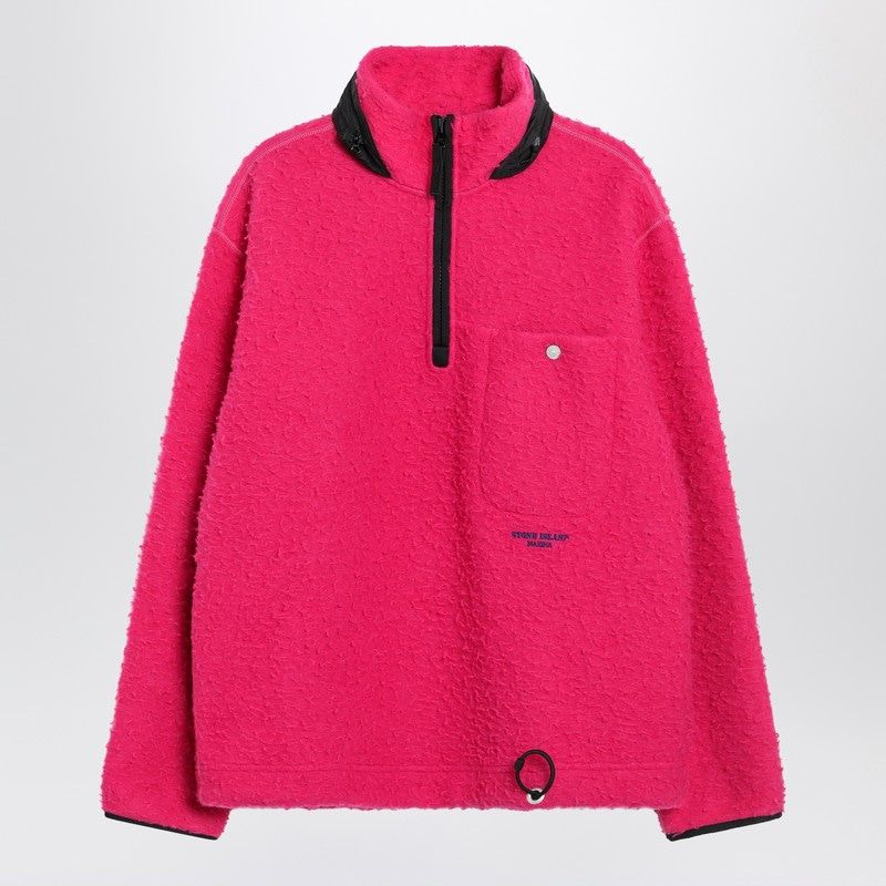 STONE ISLAND Men's High Collar Half Zip Sweatshirt in Wool-Blend Fleece