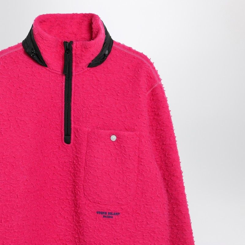 STONE ISLAND Men's High Collar Half Zip Sweatshirt in Wool-Blend Fleece