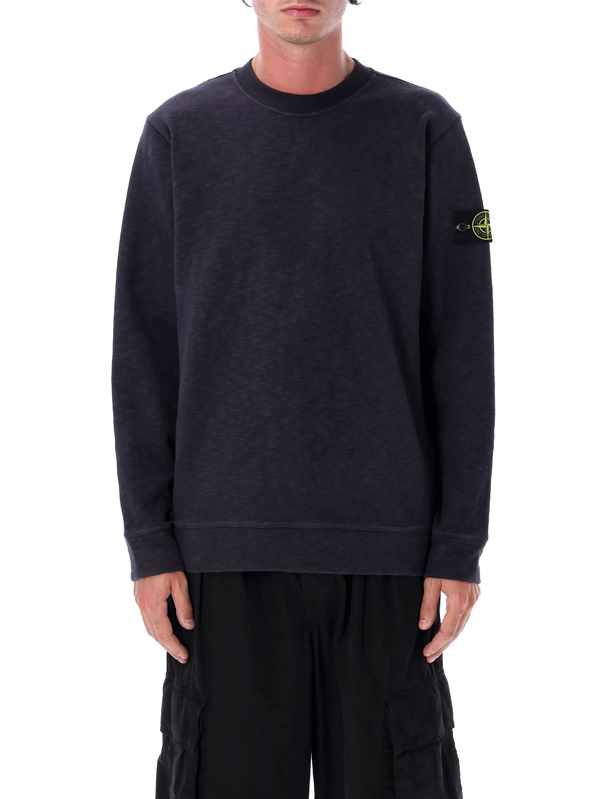 STONE ISLAND Textured Crew Neck Cotton Sweatshirt - Size L