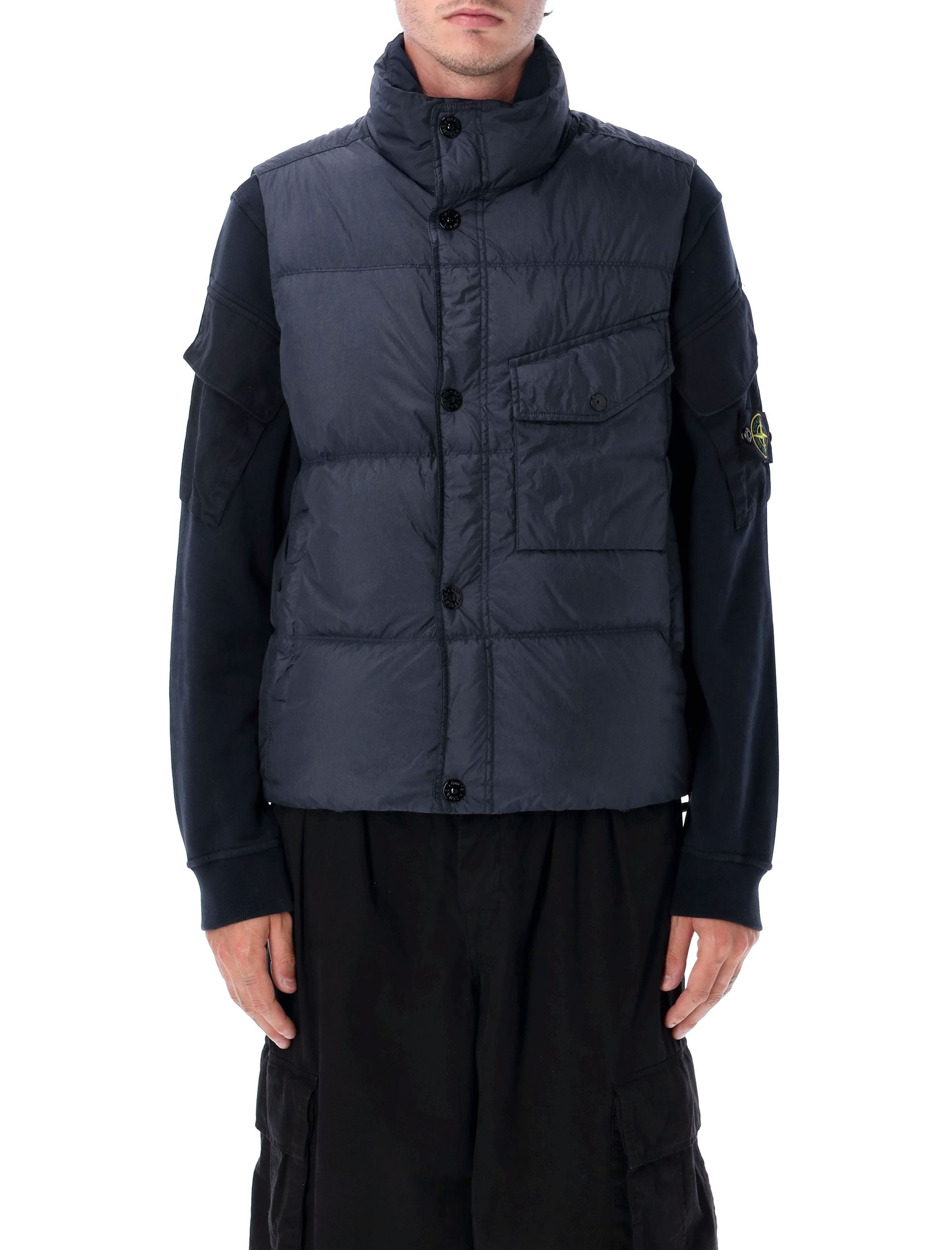 STONE ISLAND Down Vest with Stand Collar - Size L