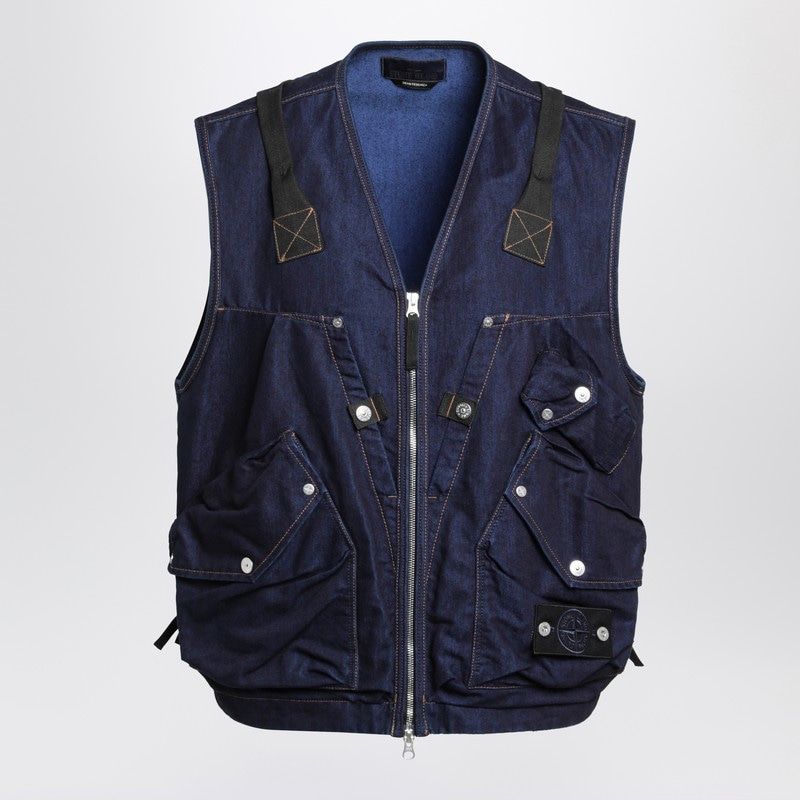 STONE ISLAND Indigo Blue Zip Vest for Men