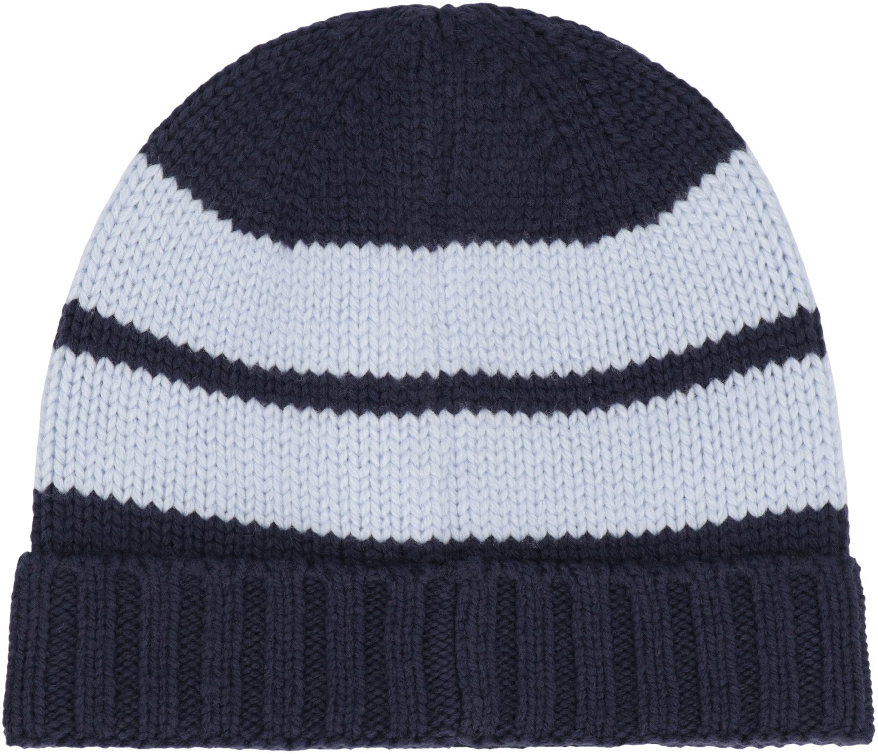 STONE ISLAND Wool Knit Hat with Contrast Stripes and Ribbed Cuff