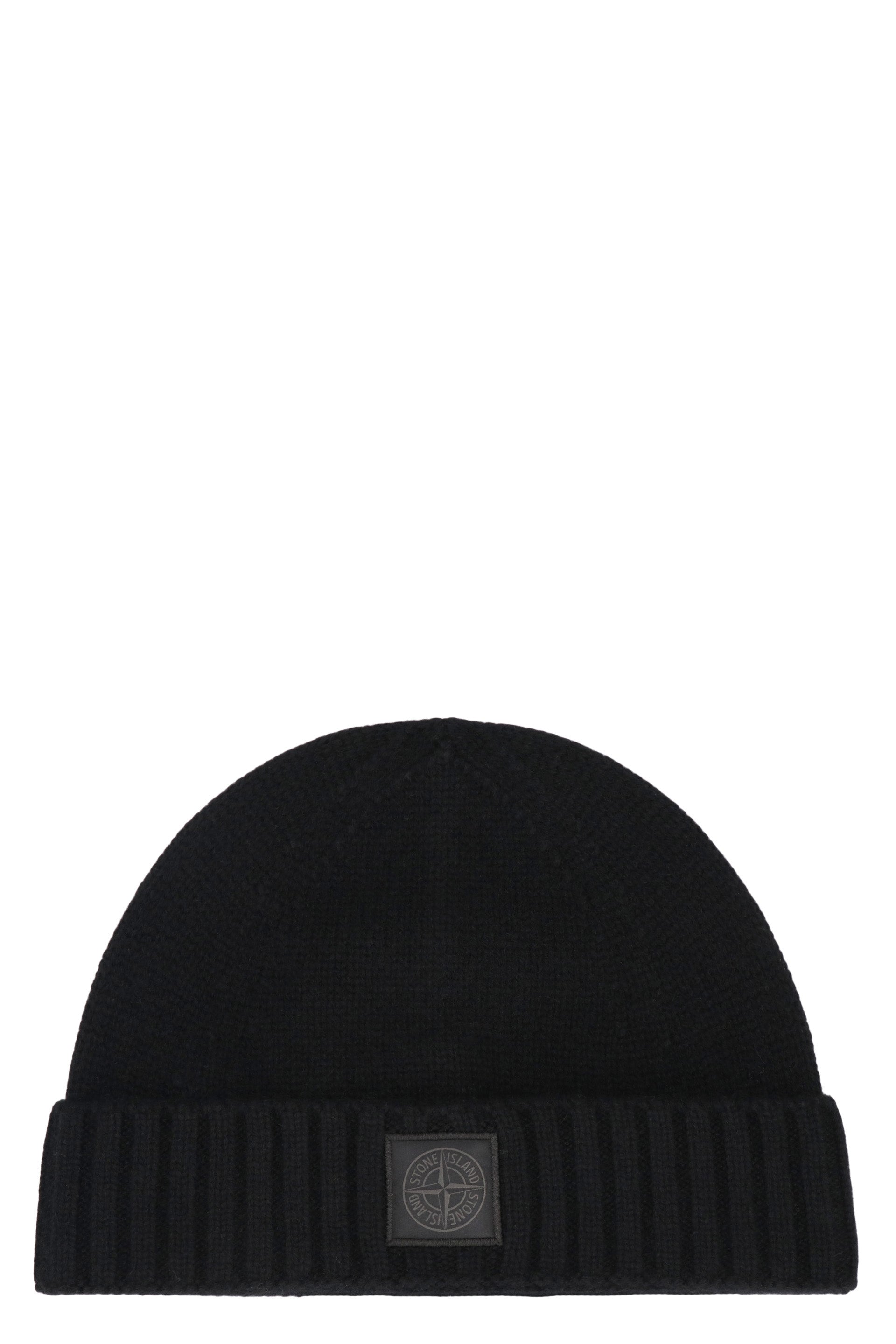 STONE ISLAND Cashmere Hat with Ribbed Cuff and Compass Logo