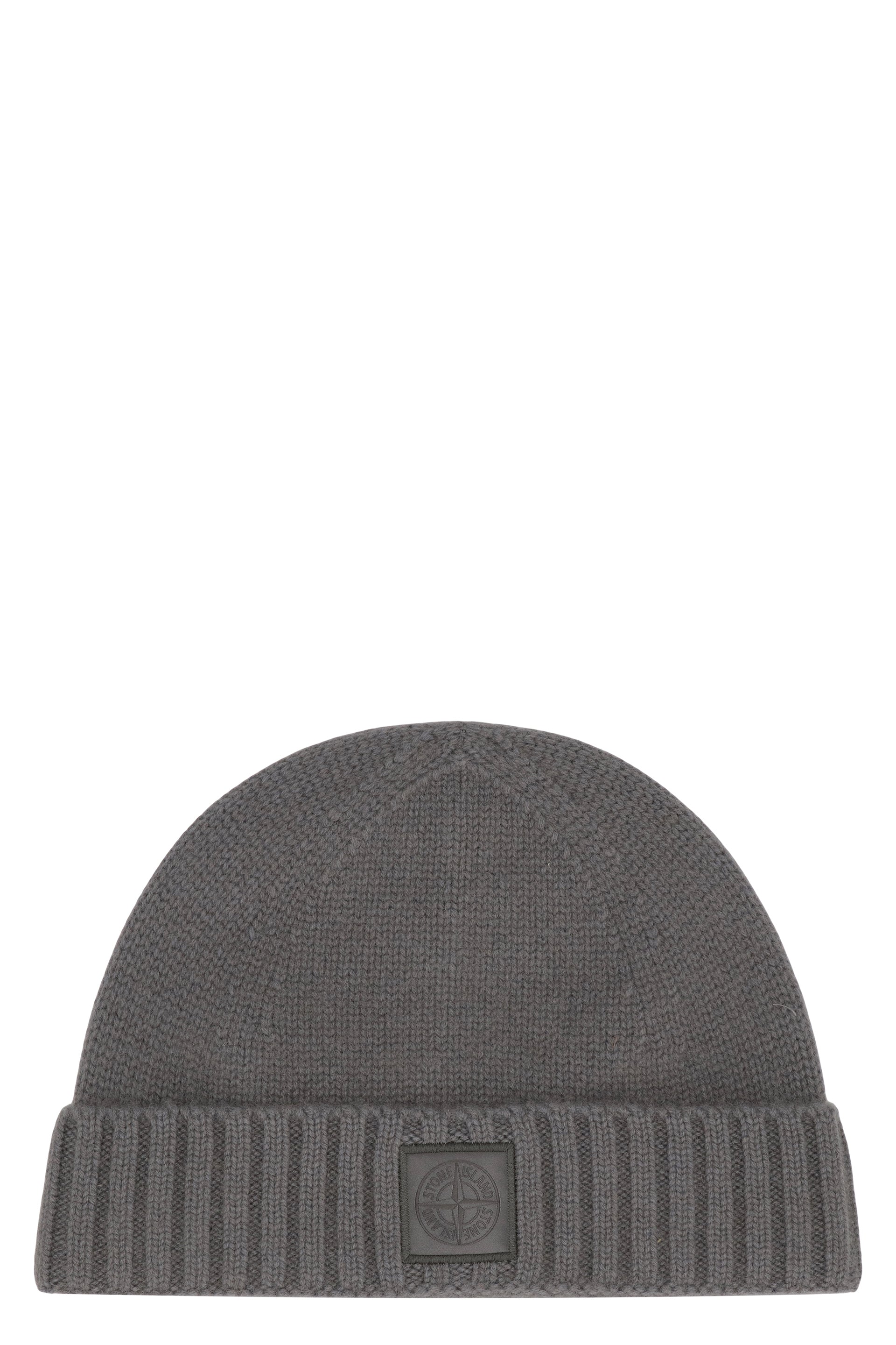STONE ISLAND Cashmere Hat with Ribbed Cuff and Monochrome Logo