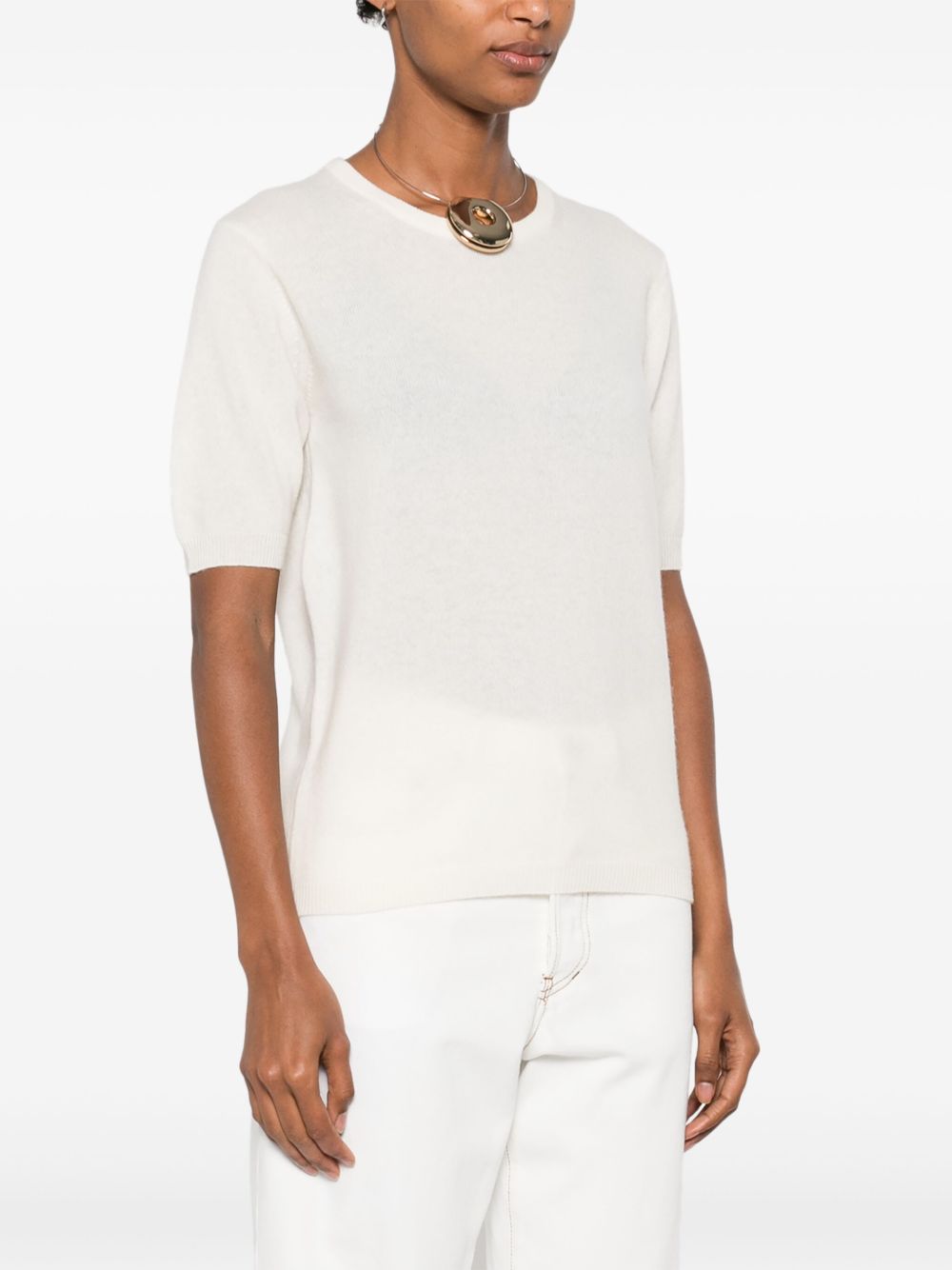 SOFT GOAT Cashmere Crewneck Top with Ribbed Trim for Women