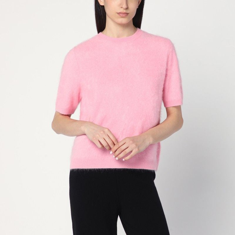 SOFT GOAT Brushed Cashmere Round-Neck Sweater with Short Sleeves