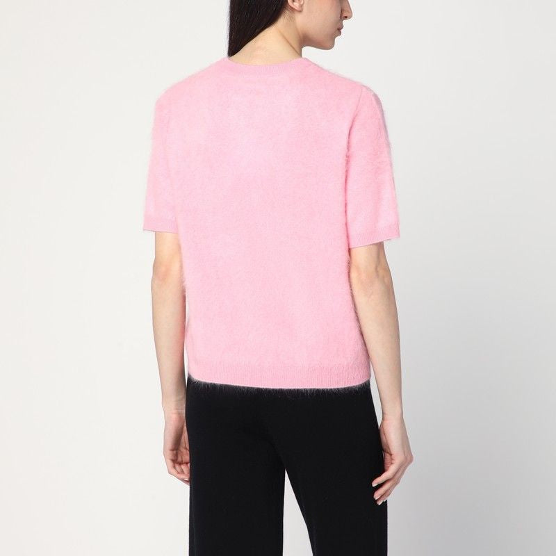 SOFT GOAT Brushed Cashmere Round-Neck Sweater with Short Sleeves