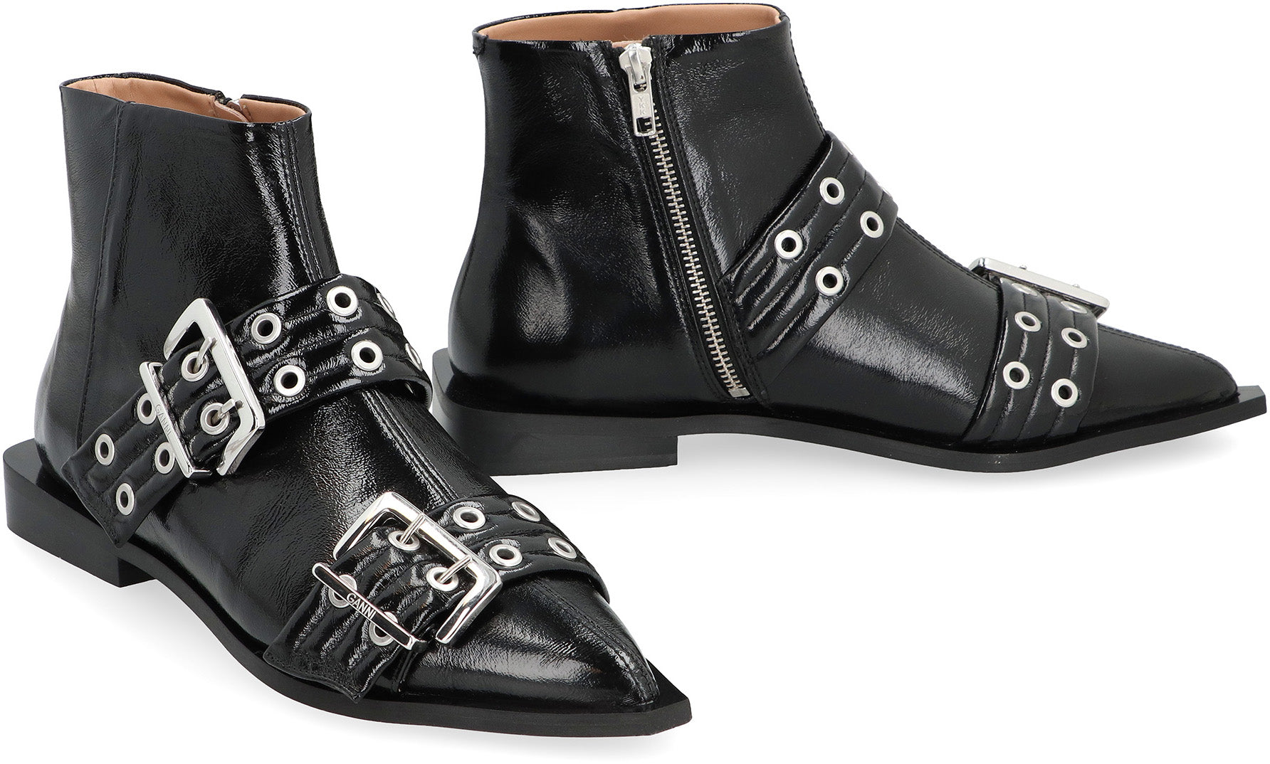 GANNI Faux Leather Pointy Toe Ankle Boots