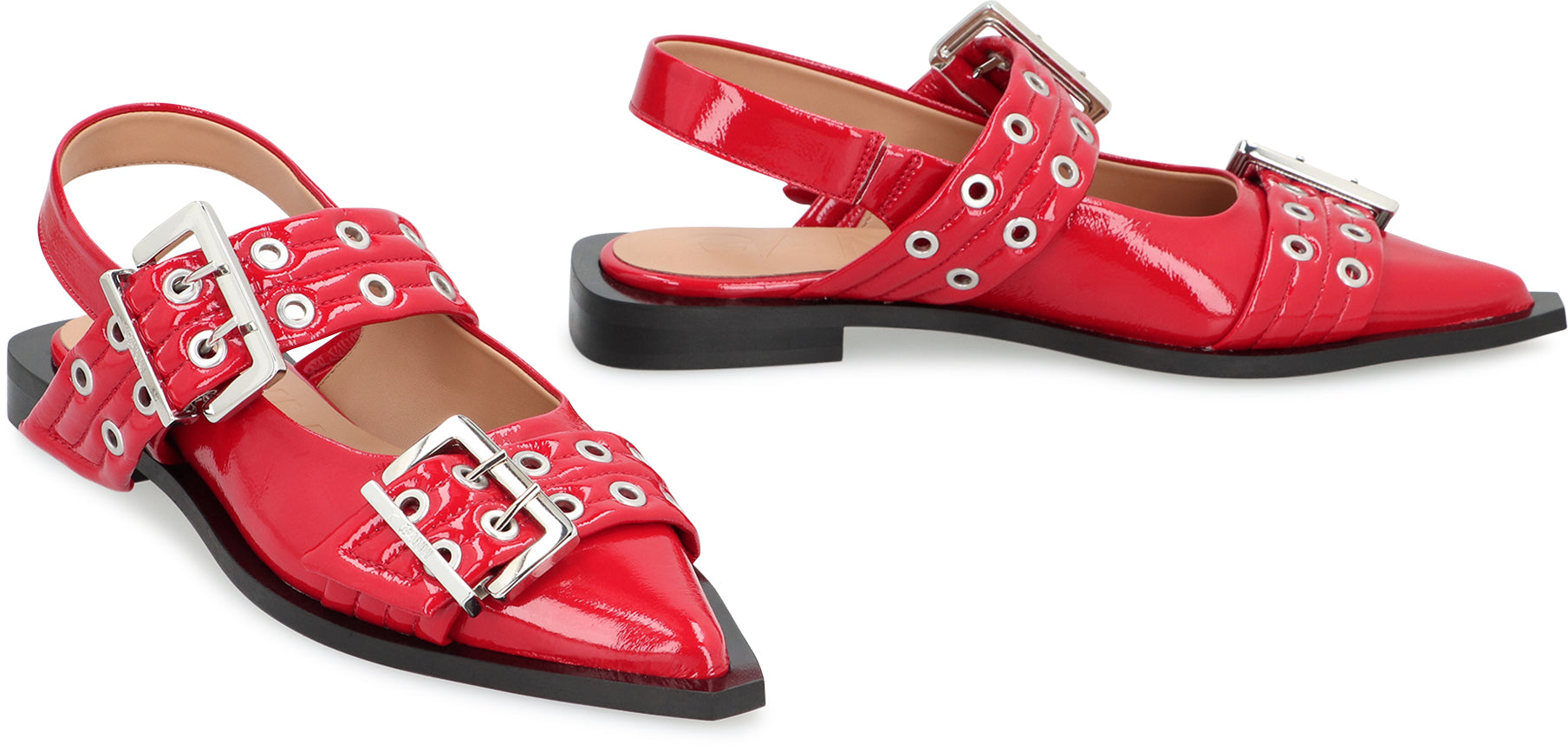 GANNI Feminine Buckle Faux Leather Slingback Pumps