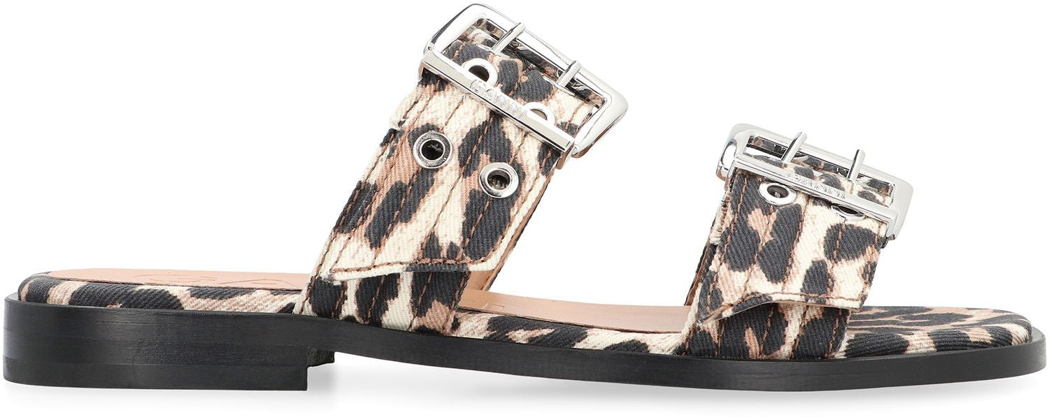 GANNI Feminine Leopard Motif Slide Sandals