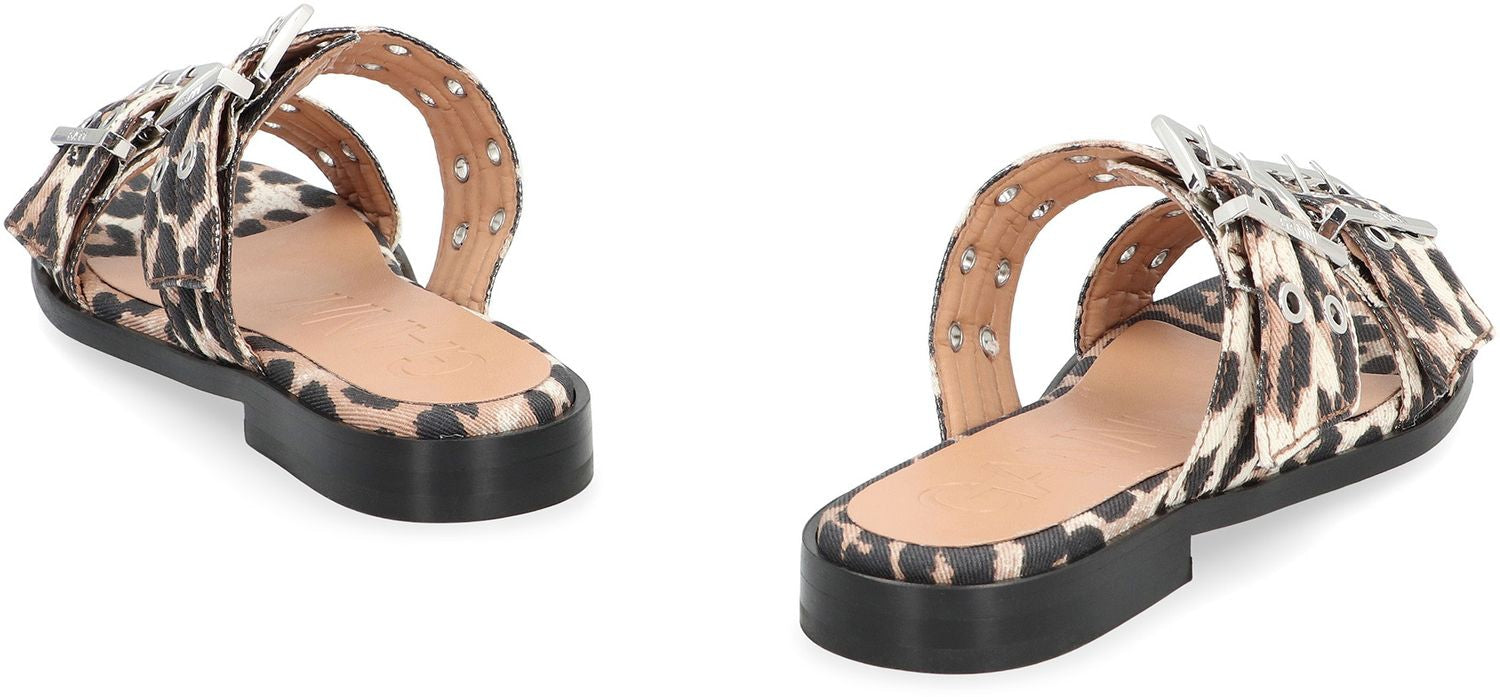 GANNI Feminine Leopard Motif Slide Sandals