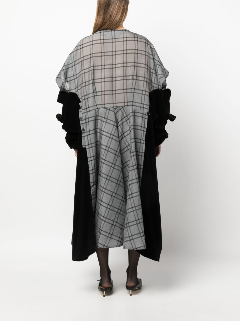 MAISON MARGIELA Bi-Material Flared Dress with Checkered Design