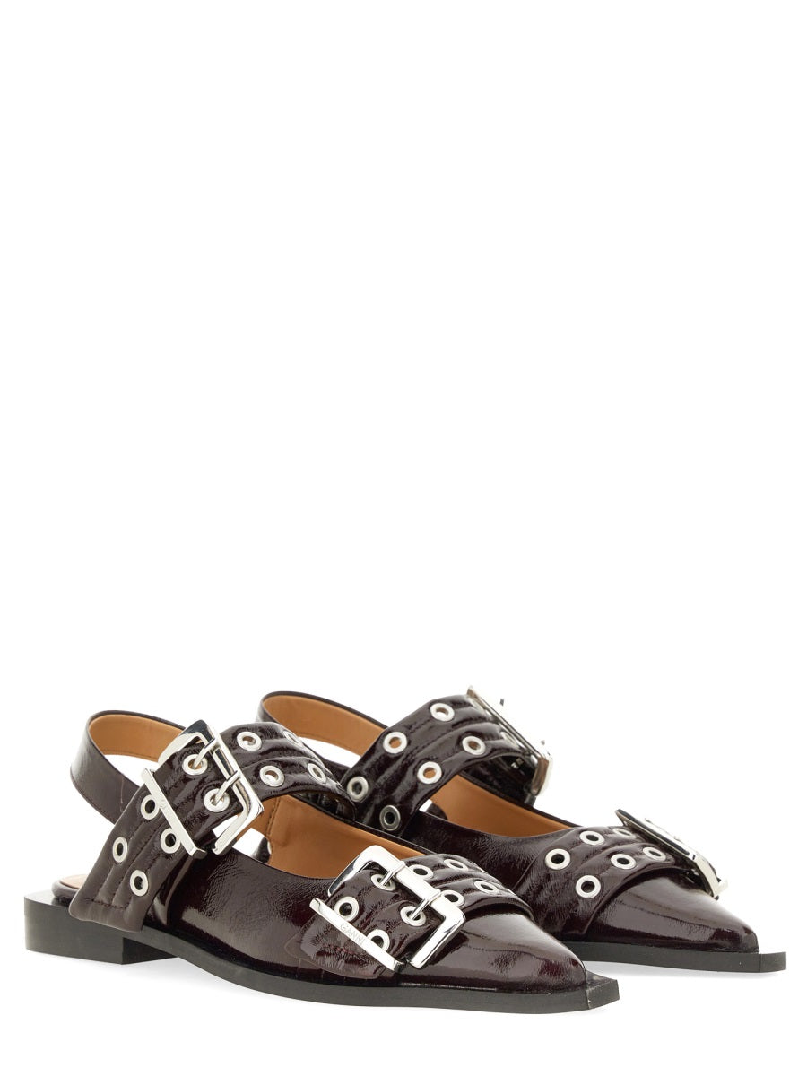 GANNI Buckle Ballerinas with Slingback Straps - Heel Height: 3 cm