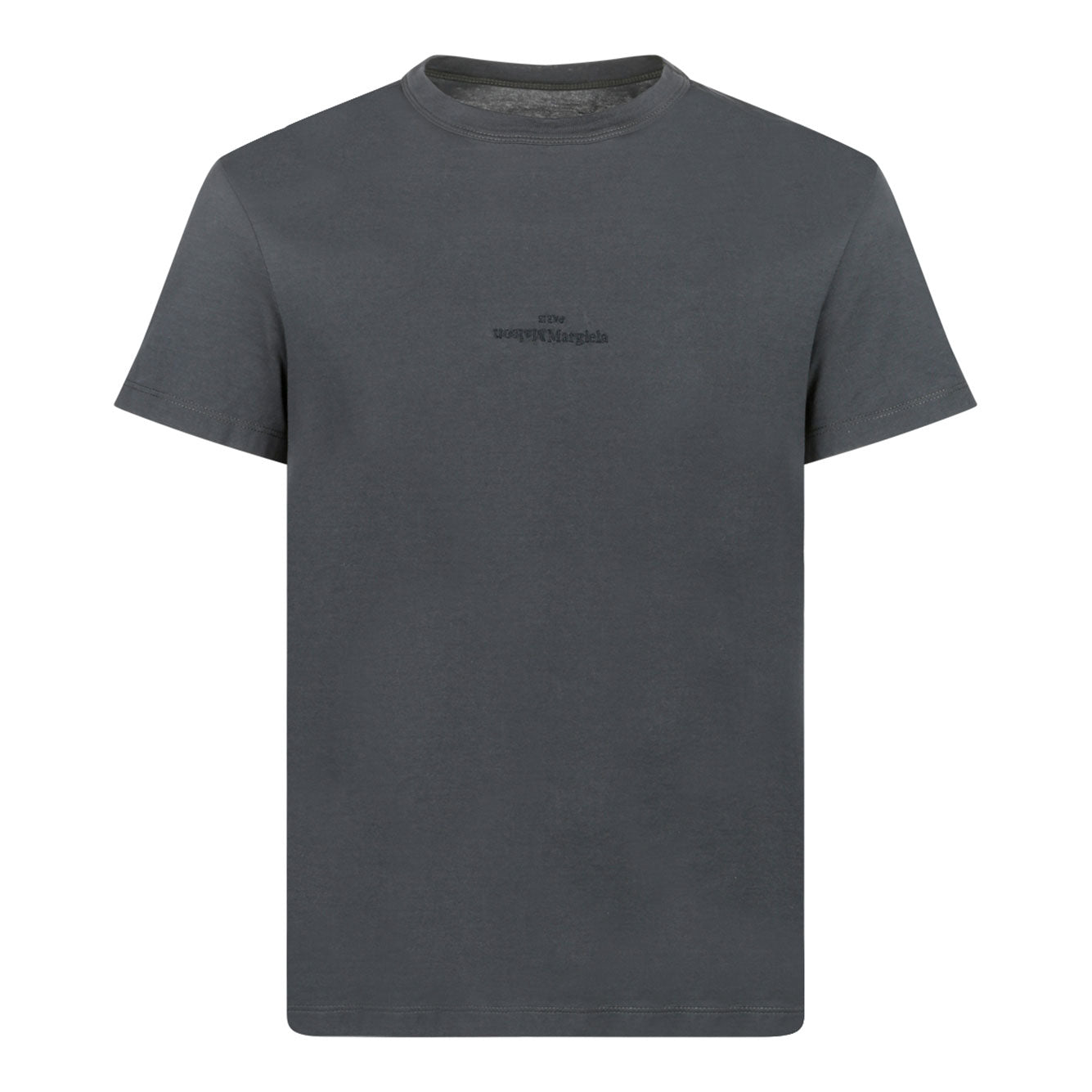 MAISON MARGIELA Washed Black Cotton T-Shirt with Tonal Embroidery