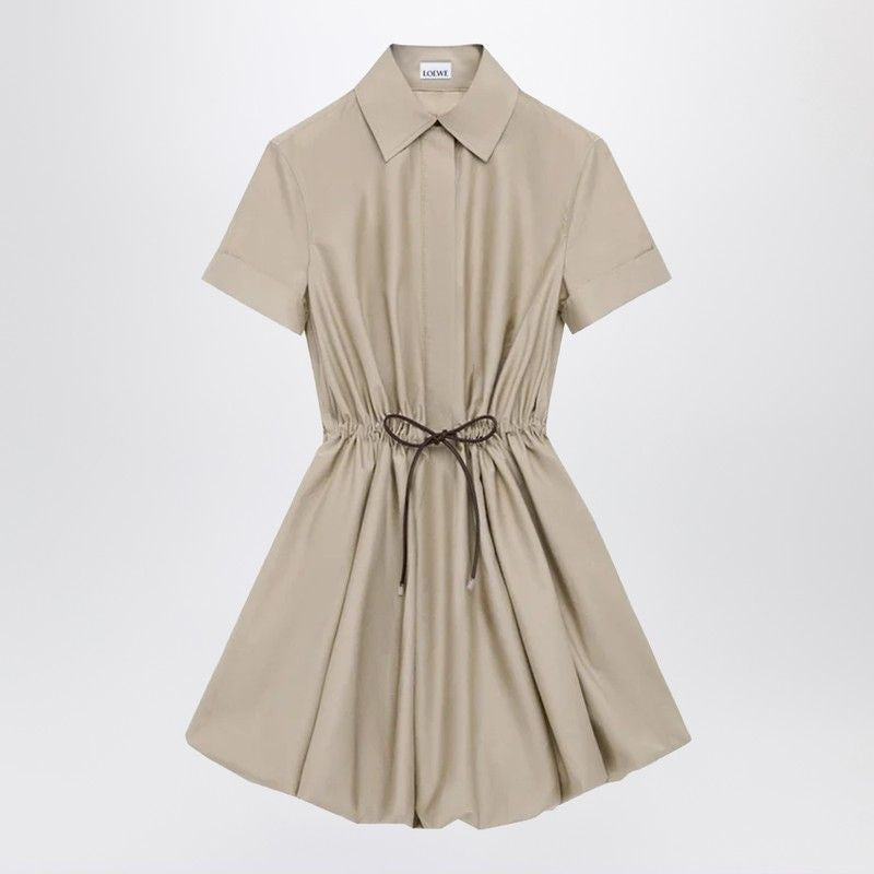 LOEWE Shirt Dress in Cotton and Silk with Puffed Hem