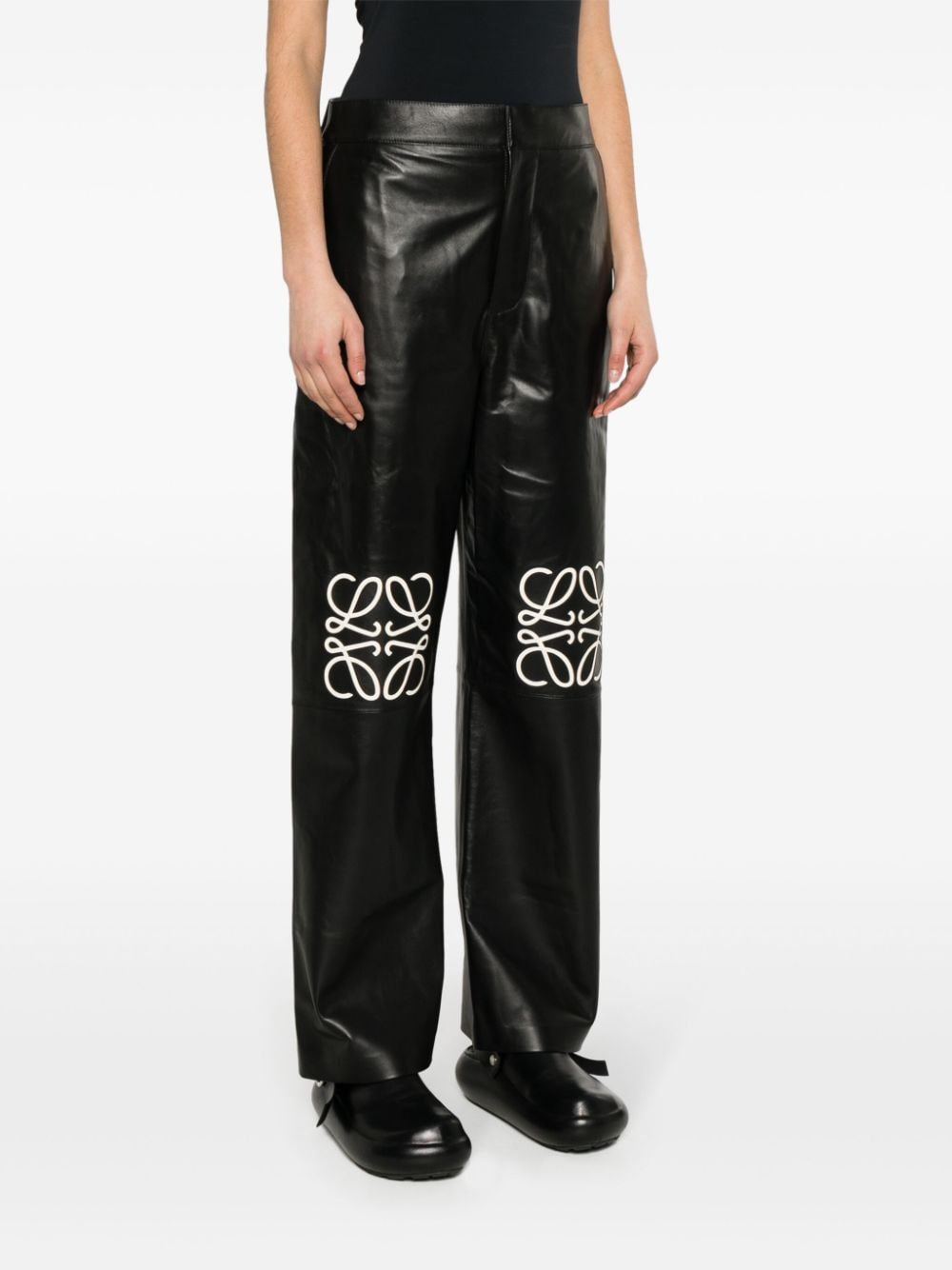 LOEWE High Waist Wide Leg Leather Trousers