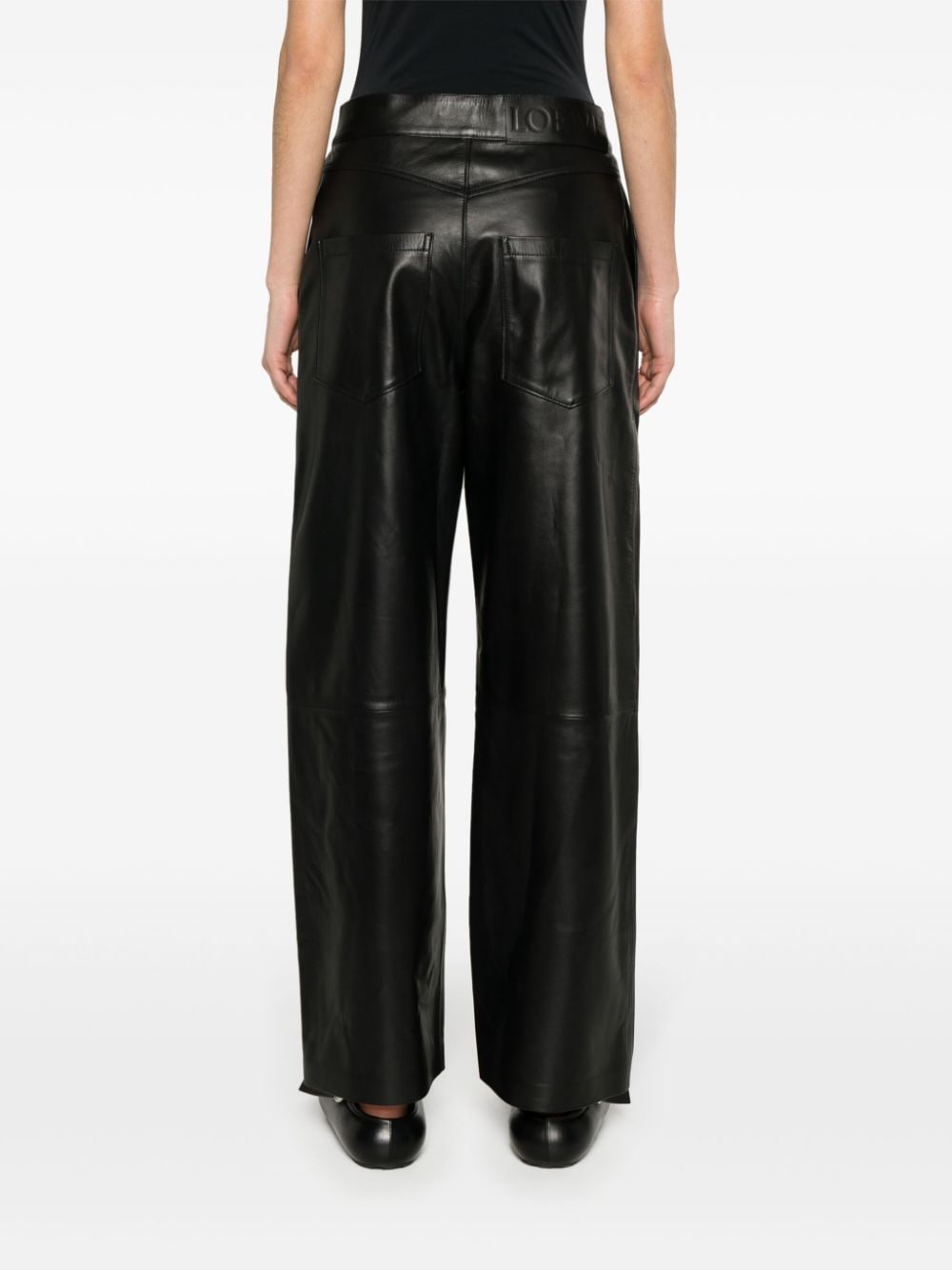LOEWE High Waist Wide Leg Leather Trousers