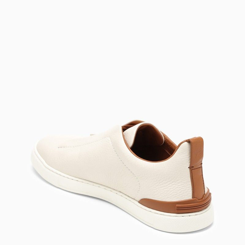ZEGNA White Leather Triple Stitch Low-Top Slip-On Sneakers