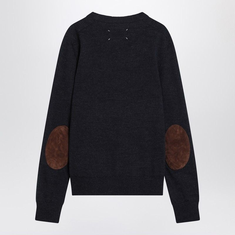 MAISON MARGIELA Wool Crew Neck Sweater with Suede Elbow Patches - FW25