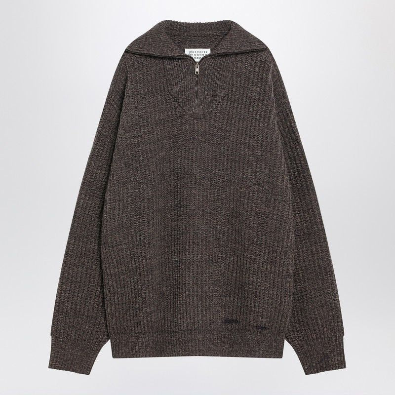 MAISON MARGIELA Oversized Wool Blend Sweater with Zip Collar for Men