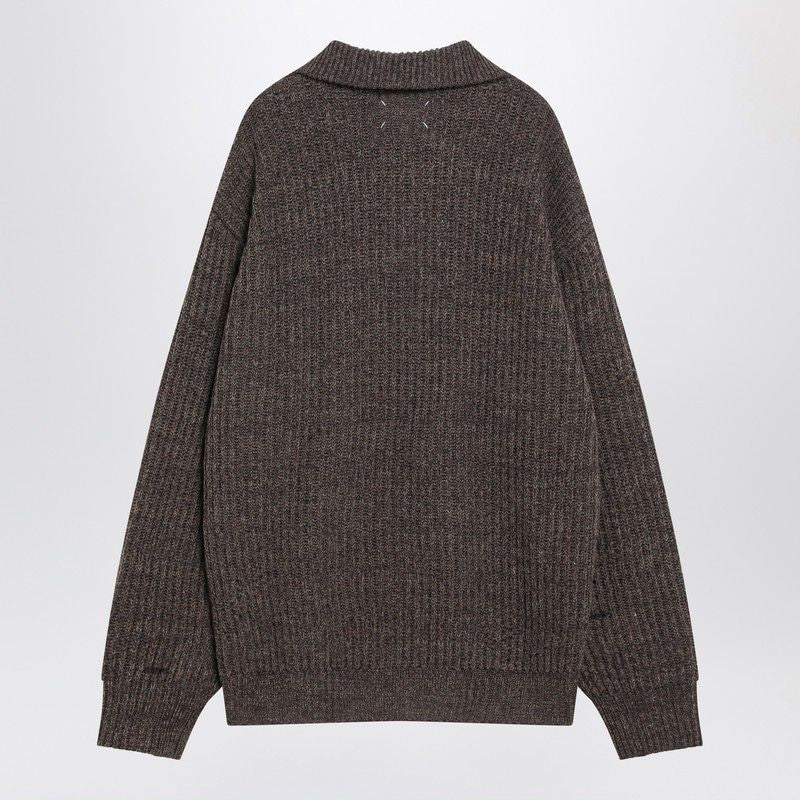 MAISON MARGIELA Oversized Wool Blend Sweater with Zip Collar for Men