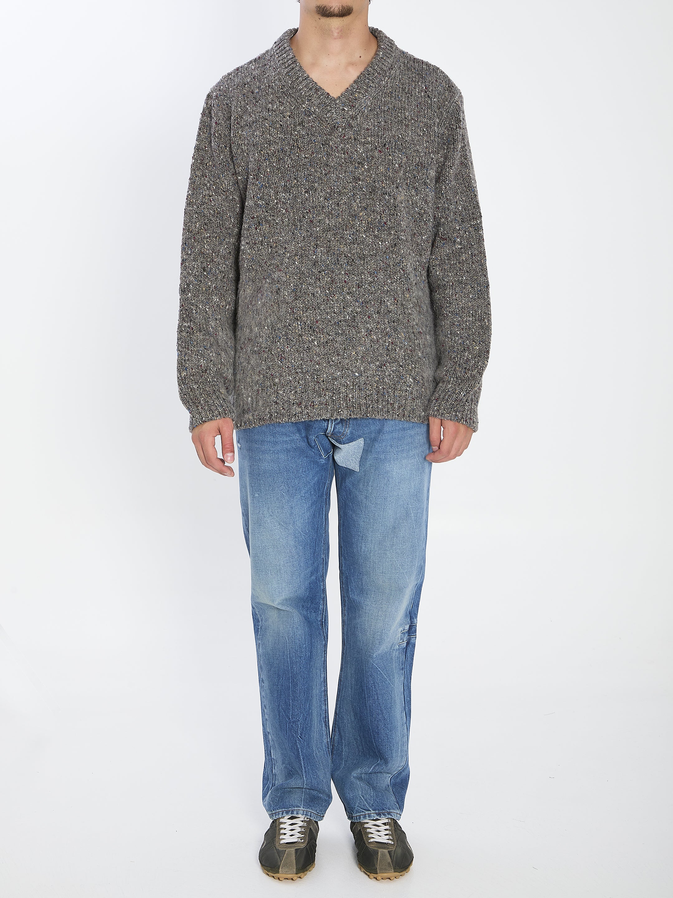 MAISON MARGIELA V-Neck Sweater Size M with Unique Knit Design