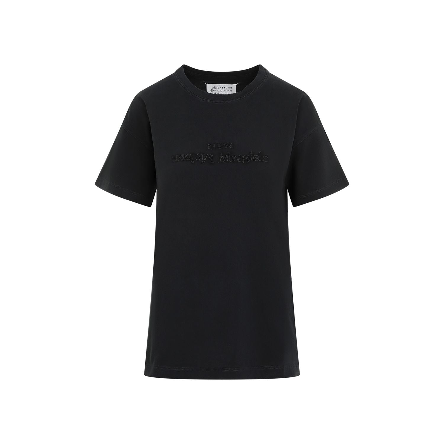 MAISON MARGIELA Washed Black T-Shirt with Embroidered Logo - Women's