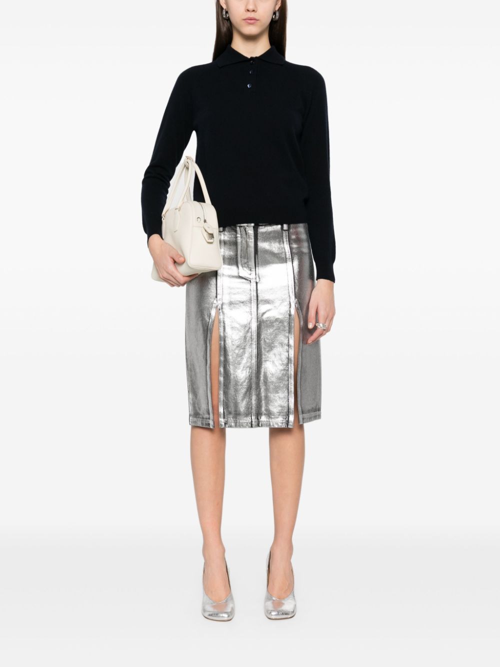 MAISON MARGIELA Women's Wool Polo Shirt with Short Front Button Fastening