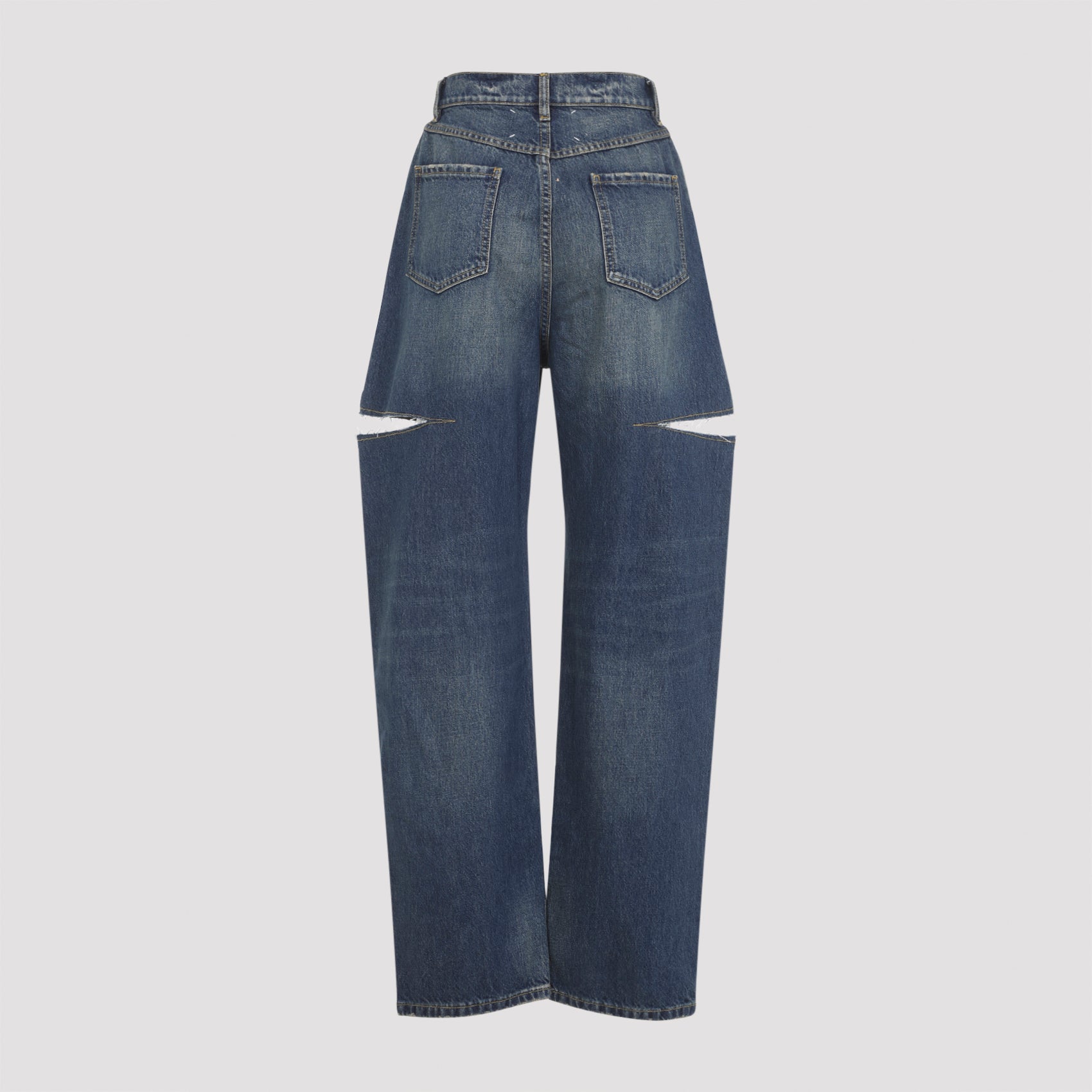 MAISON MARGIELA High-Waisted Stonewashed Denim Jeans with Slash Details - Size 38