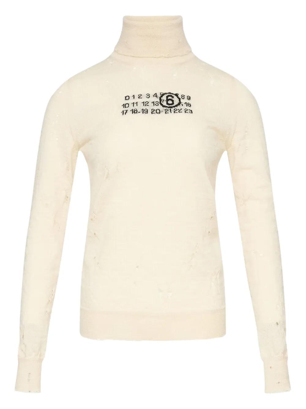 MM6 MAISON MARGIELA Distressed Turtleneck Sweater with Numeric Signature