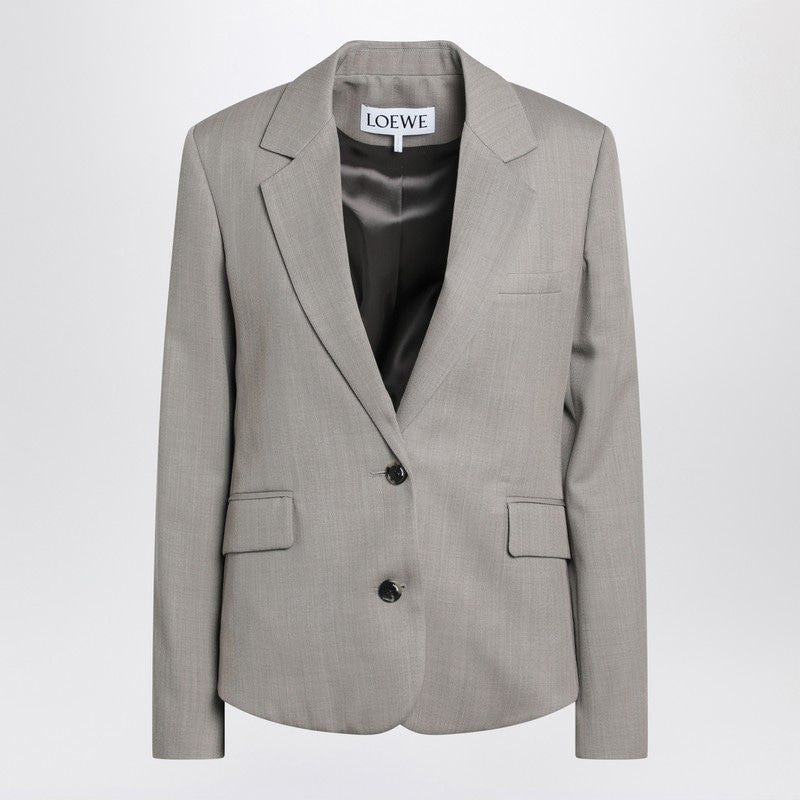 LOEWE Wool Blazer with Gathered Back Hem and Leather Belt