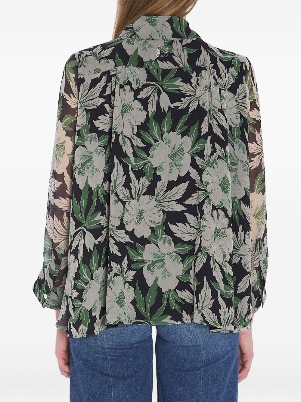 LOEWE Floral Print Silk Shirt with Ruffle Cuffs