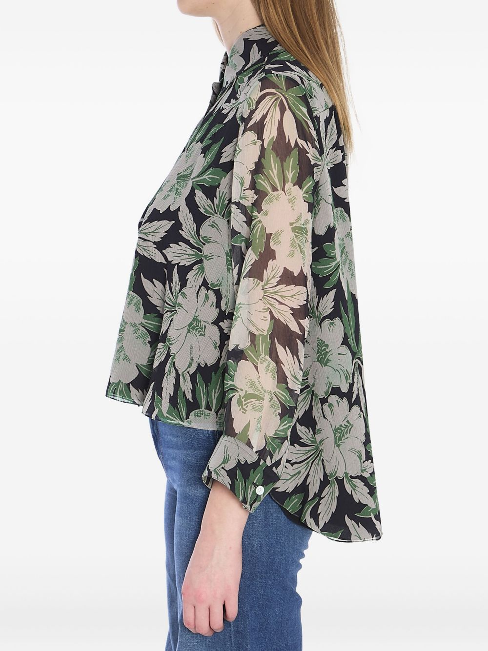 LOEWE Floral Print Silk Shirt with Ruffle Cuffs