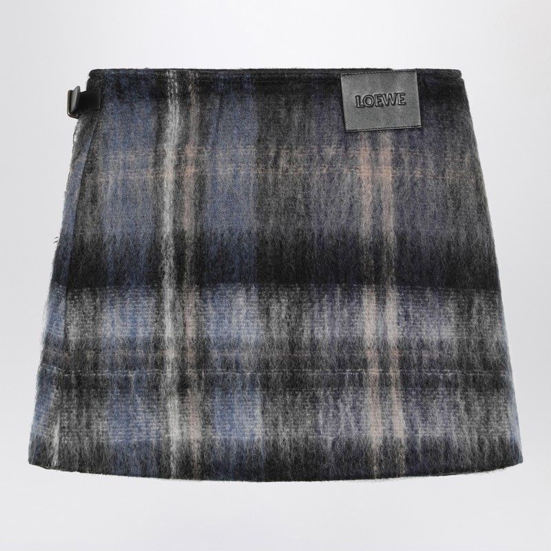 LOEWE Checkered Design Mini Skirt with Leather Belt