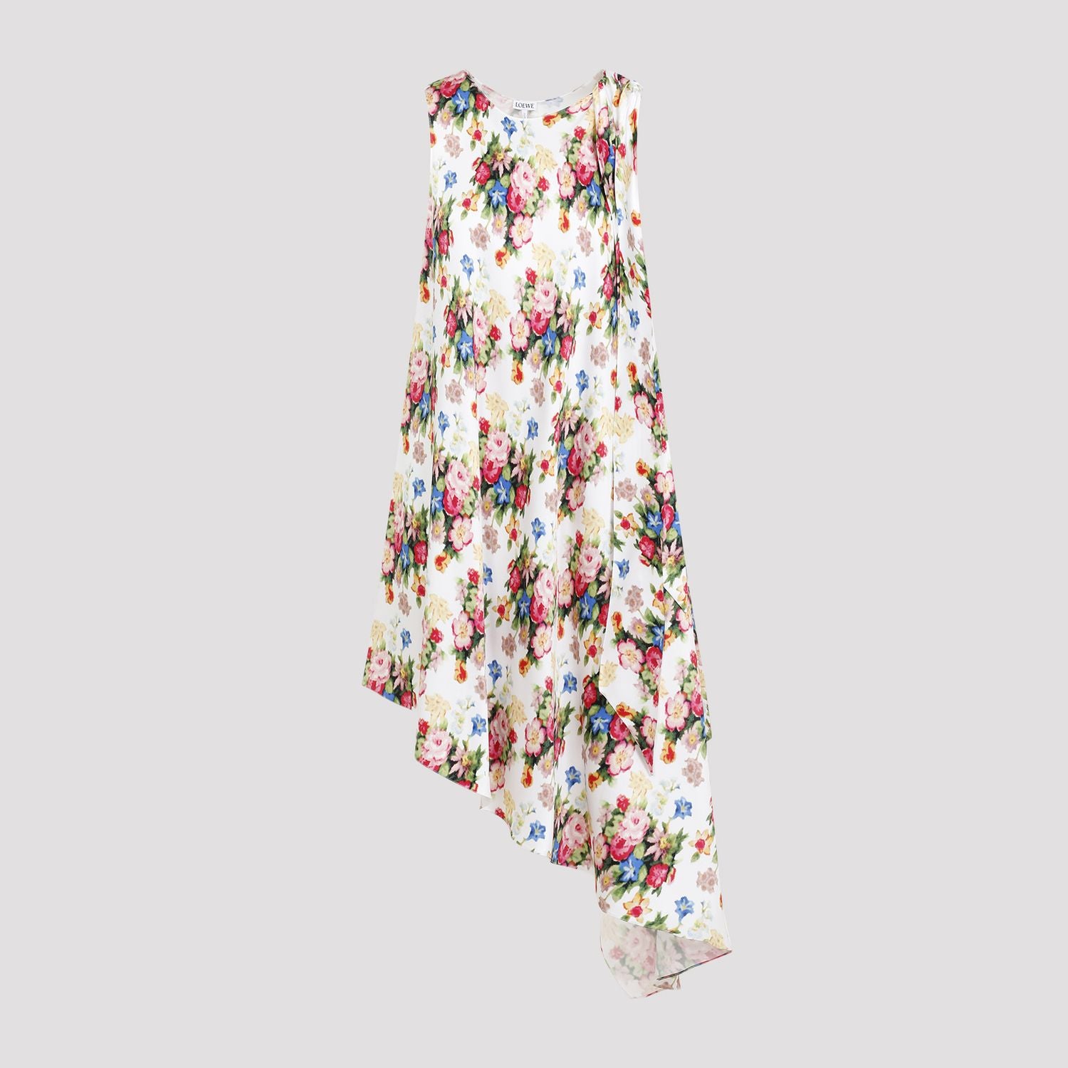 LOEWE Sleeveless Asymmetric Mini Dress with Floral Print