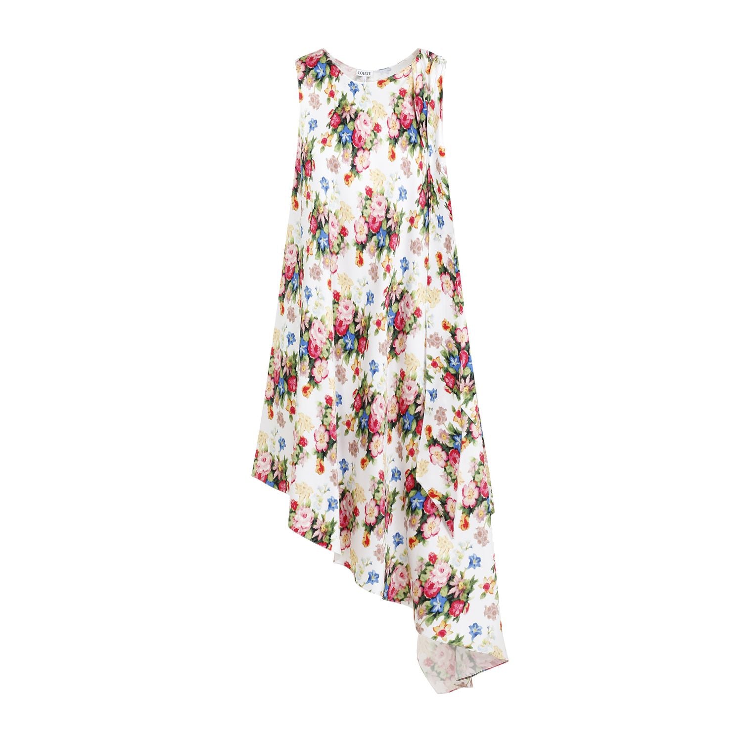 LOEWE Sleeveless Asymmetric Mini Dress with Floral Print